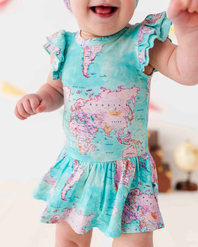 Baby Kids Bamboo Pajamas — For What It's Earth Cap Sleeve Ruffle Dress — Image 1