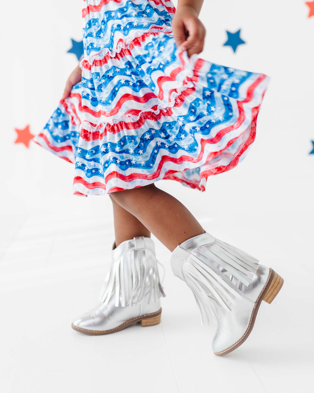 Silver Metallic Fringe Western Boot