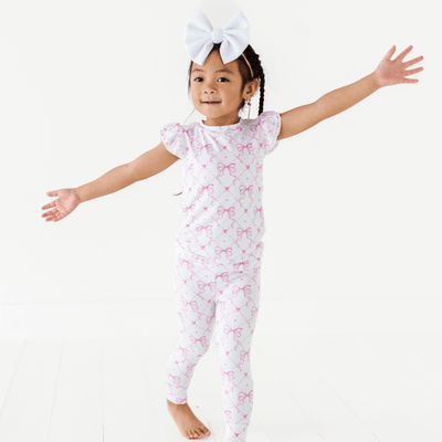 Bums & Roses - Baby & Kids Bamboo Pajamas - Take A Bow Two-Piece Pajama Set - Short Sleeve - Image 1