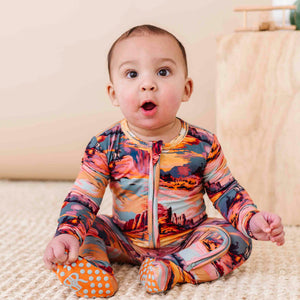 Baby Kids Bamboo Pajamas — Saddle Up Sunset Footie — Image 1