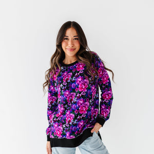 Bums & Roses - Baby & Kids Bamboo Pajamas - Midnight Bloom Women's Crew Neck Sweatshirt - Image 1