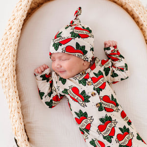 Bums & Roses - Baby & Kids Bamboo Pajamas - Mama's Boy Newborn Knotted Gown + Beanie Set - Image 1