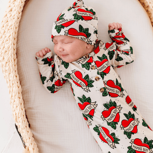 Baby Kids Bamboo Pajamas — Mama's Boy Newborn Knotted Gown + Beanie Set — Image 1