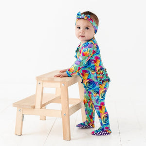 Bums & Roses - Baby & Kids Bamboo Pajamas - Kaleidorose Ruffle Footie - Image 1