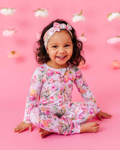 Baby Kids Bamboo Pajamas — Somebunny Special Convertible Ruffle Romper — Image 1