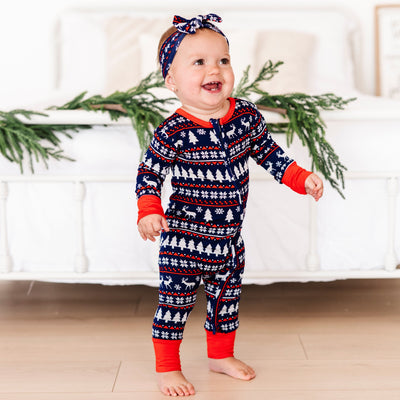 Bums & Roses - Baby & Kids Bamboo Pajamas - Deer Santa Romper - Image 1