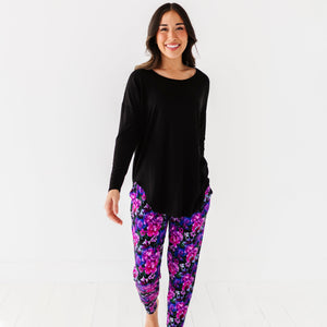 Bums & Roses - Baby & Kids Bamboo Pajamas - Midnight Bloom Women's Pants - Image 1