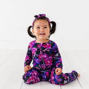 Baby Kids Bamboo Pajamas — Midnight Bloom Headwrap — Image 1