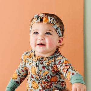 Bums & Roses - Baby & Kids Bamboo Pajamas - Gobble 'til You Wobble Headwrap - Green - Image 1