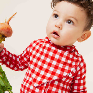 Baby Kids Bamboo Pajamas — Country Checked Bib — Image 1