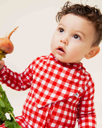 Baby Kids Bamboo Pajamas — Country Checked Bib — Image 1