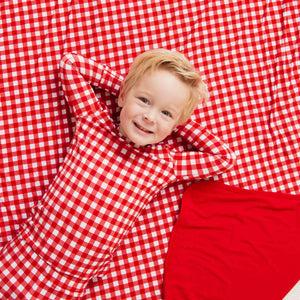 Baby Kids Bamboo Pajamas — Country Checked Bum Bum Blanket — Image 1