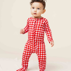 Baby Kids Bamboo Pajamas — Country Checked Convertible Romper — Image 1