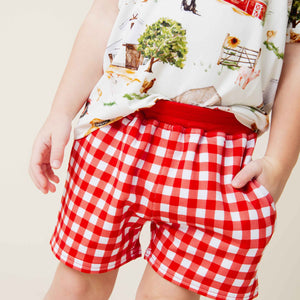 Baby Kids Bamboo Pajamas — Country Checked Pull-On Shorts — Image 1