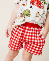 Baby Kids Bamboo Pajamas — Country Checked Pull-On Shorts — Image 1