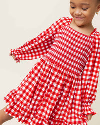 Baby Kids Bamboo Pajamas — Country Checked Smocked Balloon Sleeve Dress — Image 1