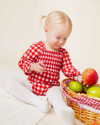 Baby Kids Bamboo Pajamas — Country Checked Smocked Bubble Romper — Image 1