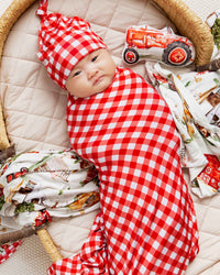 Baby Kids Bamboo Pajamas — Country Checked Swaddle & Beanie Set — Image 1