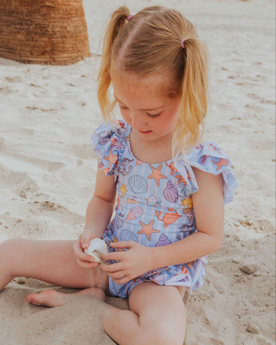 Baby Kids Bamboo Pajamas — Crabby & Cute Peplum One Piece Swimsuit — Image 1