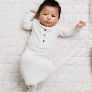 Baby Kids Bamboo Pajamas — Cream Puff Knotted Gown with Buttons — Image 1