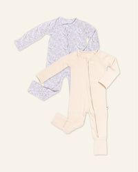 Baby Kids Bamboo Pajamas — Cream Puff + Branching Out Convertible Rompers Bundle — Image 1