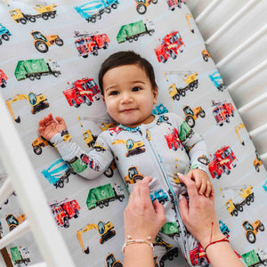 Baby Kids Bamboo Pajamas — Keep on Truckin' Crib Sheet — Image 1