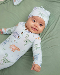 Baby Kids Bamboo Pajamas — Cuddle-saurus Knotted Gown & Beanie Set — Image 1