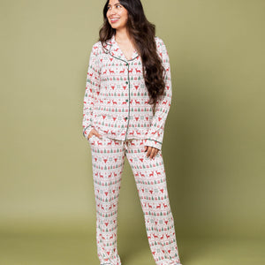 Baby Kids Bamboo Pajamas — Deer to Dream Women's Long Sleeve Collar Shirt & Pants Pajama Set — Image 1