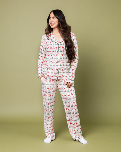 Baby Kids Bamboo Pajamas — Deer to Dream Women's Long Sleeve Collar Shirt & Pants Pajama Set — Image 1