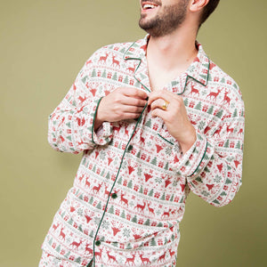 Baby Kids Bamboo Pajamas — Deer to Dream Men's Collar Shirt & Pants Set — Image 1