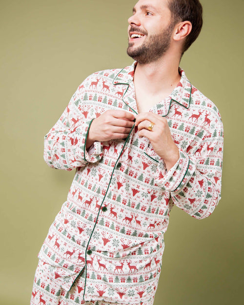 Baby Kids Bamboo Pajamas — Deer to Dream Men's Collar Shirt & Pants Set — Image 1