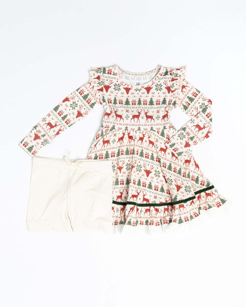 Baby Kids Bamboo Pajamas — Deer to Dream Long Sleeve Party Dress & Shorts Set — Image 2