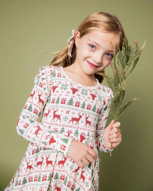 Baby Kids Bamboo Pajamas — Deer to Dream Long Sleeve Party Dress & Shorts Set — Image 11