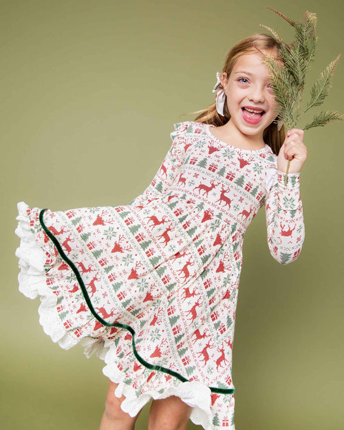 Baby Kids Bamboo Pajamas — Deer to Dream Long Sleeve Party Dress & Shorts Set — Image 5
