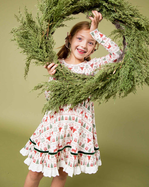 Baby Kids Bamboo Pajamas — Deer to Dream Long Sleeve Party Dress & Shorts Set — Image 6