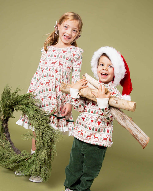 Baby Kids Bamboo Pajamas — Deer to Dream Long Sleeve Party Dress & Shorts Set — Image 7