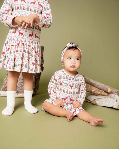 Baby Kids Bamboo Pajamas — Deer to Dream Long Sleeve Ruffle Dress — Image 4