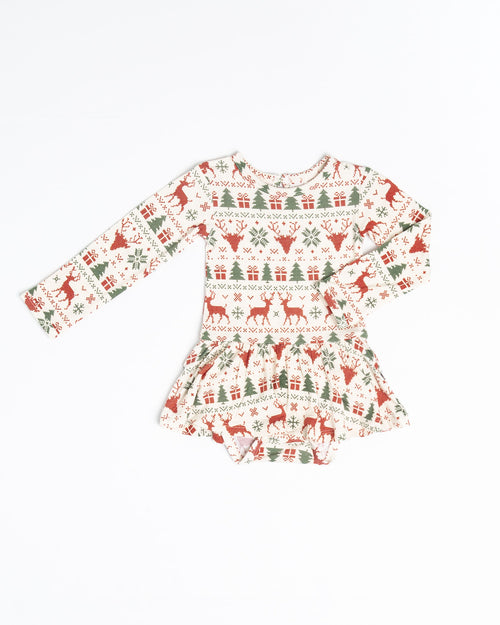 Baby Kids Bamboo Pajamas — Deer to Dream Long Sleeve Ruffle Dress — Image 2