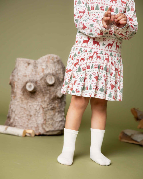 Baby Kids Bamboo Pajamas — Deer to Dream Long Sleeve Ruffle Dress — Image 3