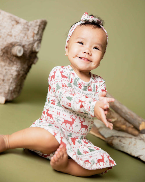 Baby Kids Bamboo Pajamas — Deer to Dream Long Sleeve Ruffle Dress — Image 8