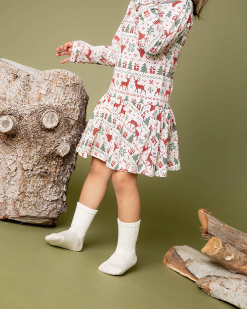 Baby Kids Bamboo Pajamas — Deer to Dream Long Sleeve Ruffle Dress — Image 5