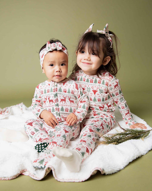 Baby Kids Bamboo Pajamas — Deer to Dream Woven Piggy Clip Set — Image 6