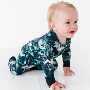 Baby Kids Bamboo Pajamas — Dem Dragons Convertible Romper — Image 1