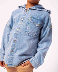 Baby Kids Bamboo Pajamas — Denim Hooded Overshirt — Image 1