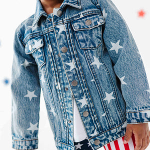 Baby Kids Bamboo Pajamas — Navy Star Denim Star Jacket — Image 1