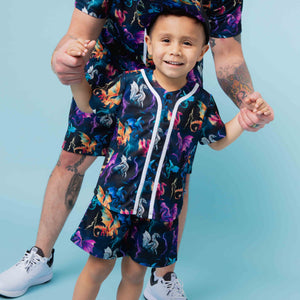 Baby Kids Bamboo Pajamas — Dragon My Heart Button Down Baseball Jersey — Image 1