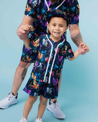 Baby Kids Bamboo Pajamas — Dragon My Heart Button Down Baseball Jersey — Image 1