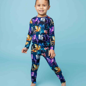 Baby Kids Bamboo Pajamas — Dragon My Heart Long Sleeve Pajama Set — Image 1
