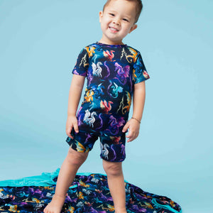 Baby Kids Bamboo Pajamas — Dragon My Heart Short Sleeve Pajama Shorts Set — Image 1