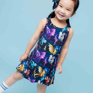 Baby Kids Bamboo Pajamas — Dragon My Heart Sleeveless Twistback Dress — Image 1